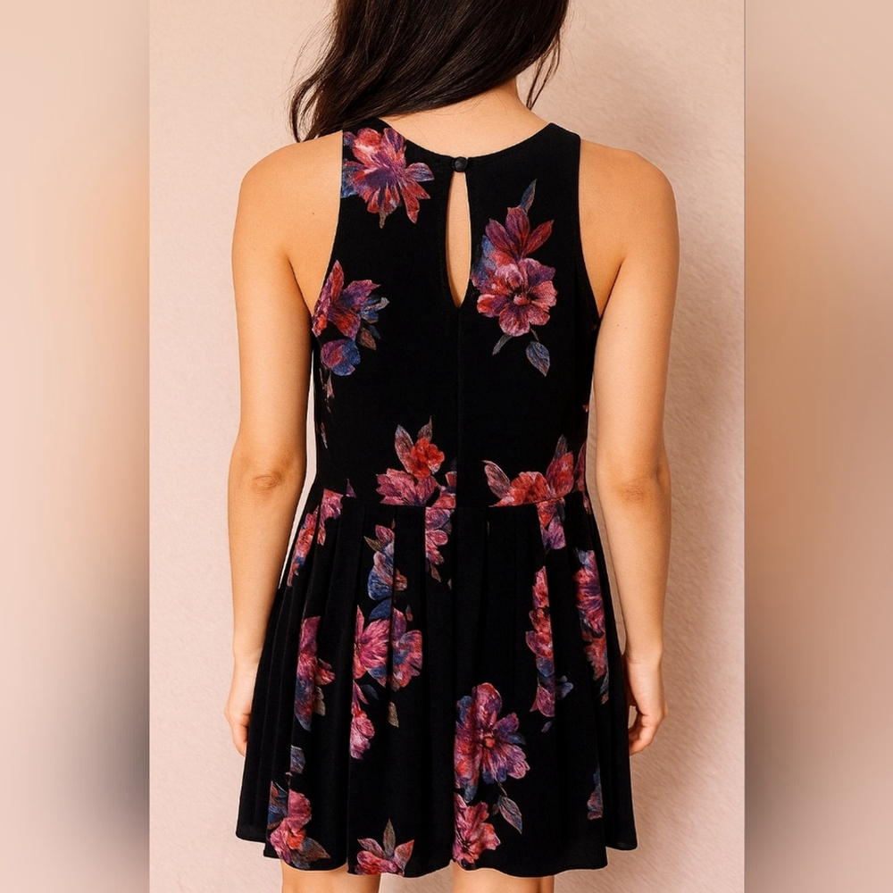 Free People Flutter By Pleated Twilight Floral Mini Dress – Size 8 - Picture 2 of 4